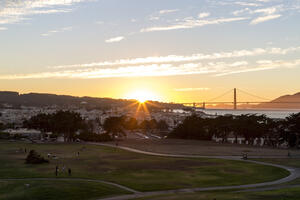 Fort Mason's Great Meadow during a sunset