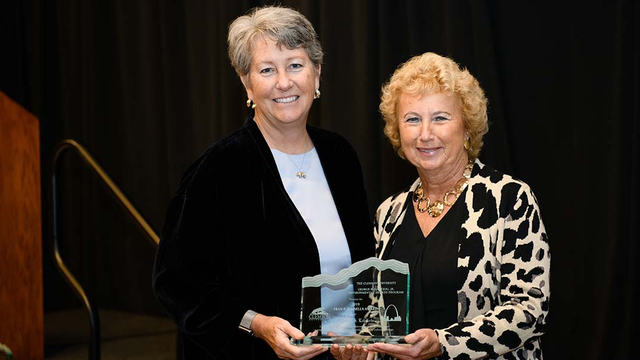 Chris Lehnertz (left) with her award’s namesake, former National Park Service Director Fran Mainella, at the Hartzog awards ceremony