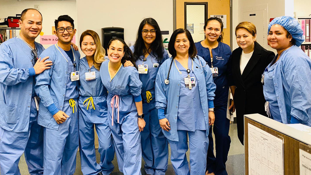 Lana Salvador (center) with her fellow healthcare workers in San Francisco.