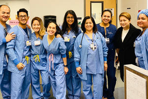 Lana Salvador (center) with her fellow healthcare workers in San Francisco.