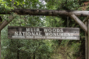 The main entrance to Muir Woods National Monument.