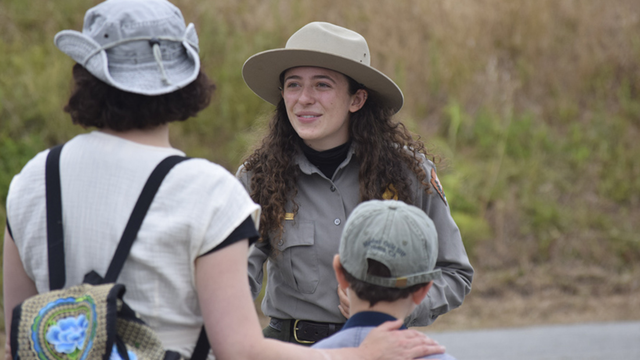 Park Ranger Lara Volski helps visitors.