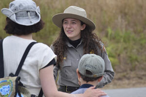 Park Ranger Lara Volski helps visitors.