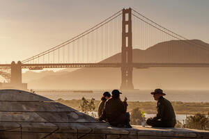 A park ranger greets visitors at Presidio Tunnel Tops.