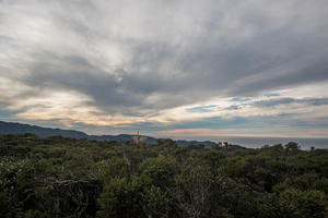 Gray clouds over chapparel on Sweeney Ridge in San Mateo County