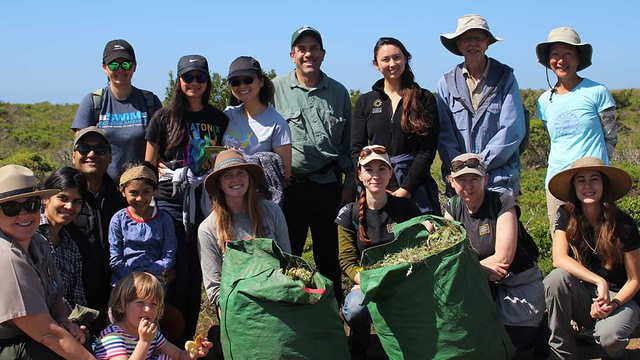 Group photo from volunteers at Earth Day at Milagra Ridge in 2018.