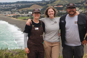 From left, San Mateo Park Stewardship intern Laurasia Holzman Smith, Community Programs Manager Georgia Vasey, and intern Samuel Peña.