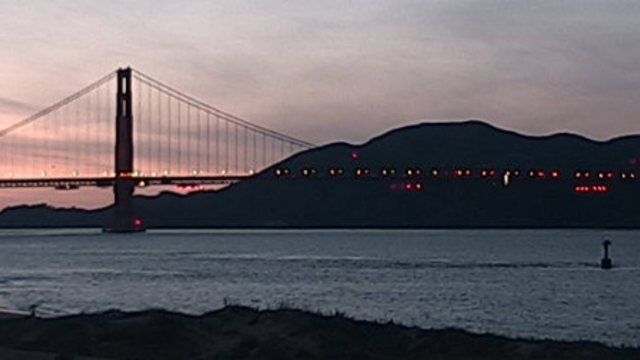 Golden Gate Bridge webcam sunset view, December 2019