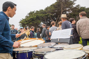 Drummer at "Inuksuit" outdoor concert 