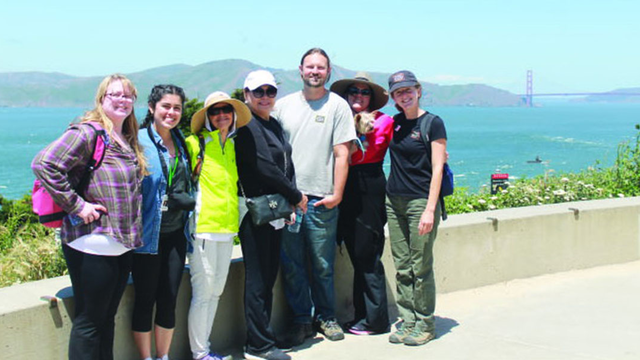 Group on guided walk in the Presidio.