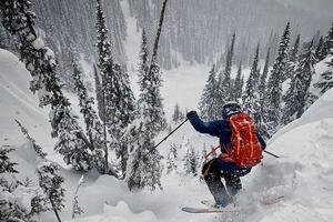 Scene from "Charge 2" where five top freeskiers and one world champion drone pilot go cat skiing in British Columbia in Canada for a week. Their instructions: charge as hard as you can everyday.