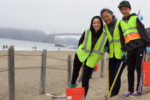 Volunteers participating in a beach cleanup