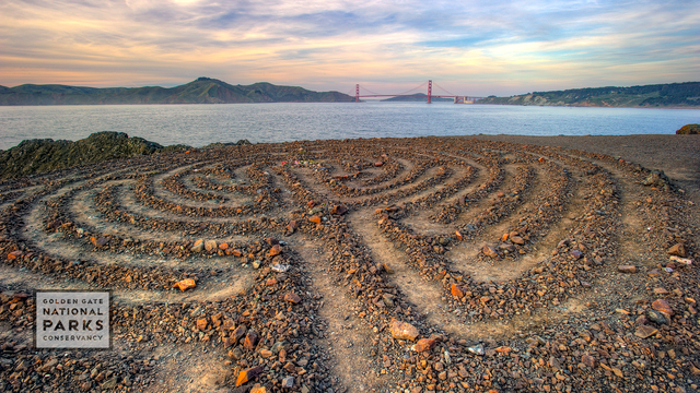 Land's End labyrinth at sunset