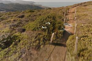 Screenshot of Google Street View on a shrubbed hillside in Milagra Ridge