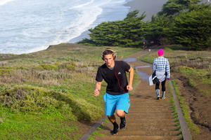 Running up the stairs at Mori Point