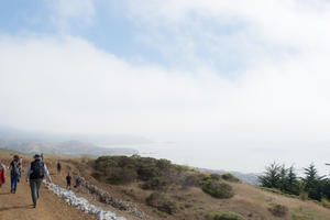 Youth hiking in Milagra Ridge