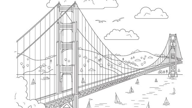 Coloring page of Golden Gate Bridge
