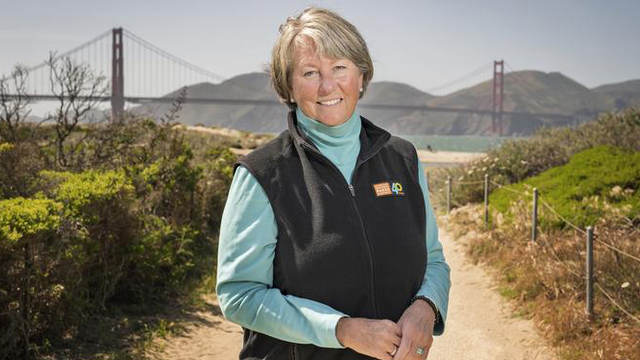 Christine Lehnertz, president and CEO of the Golden Gate National Parks Conservancy, stands at Crissy Marsh