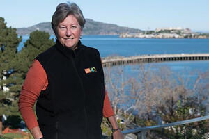 Christine Lehnertz, president and CEO of the Golden Gate National Parks Conservancy, stood at Black Point Historic Gardens in Fort Mason December 10
