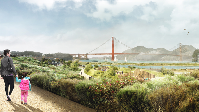 Rendering of a cliff walk at Presidio Tunnel Tops opening July 2022.