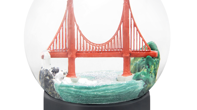 Snow globe with a mini Golden Gate Bridge inside of it