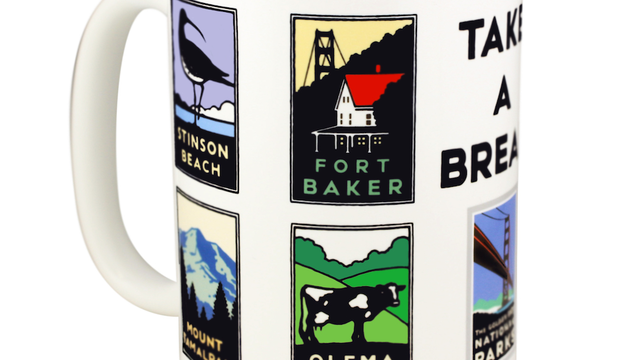 Mug with various Michael Schwab images and "Take a Break" text