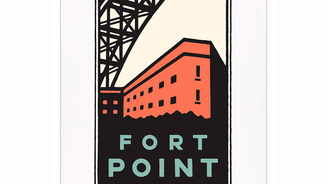 Schwab graphic of Fort Point below the Golden Gate Bridge