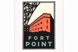 Schwab graphic of Fort Point below the Golden Gate Bridge