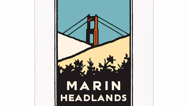 Schwab image of the Golden Gate Bridge behind grassy hills