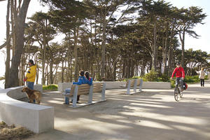 People on a trail and at an overlook