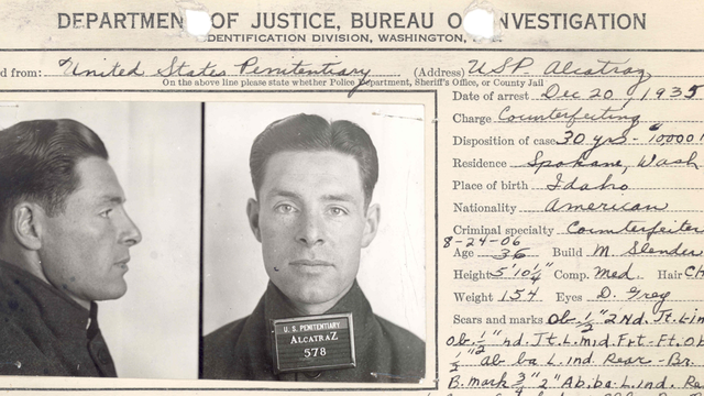 Mugshot of Elliot Michener, Alcatraz inmate and gardener.