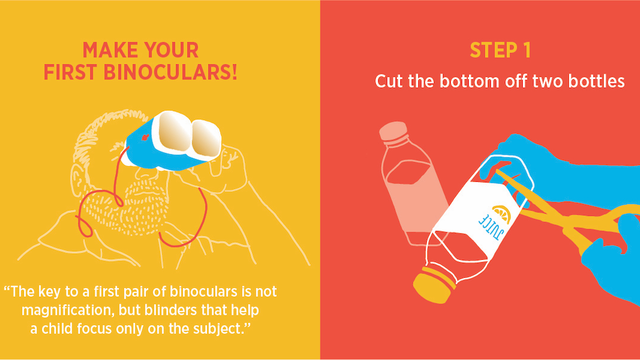 Instructions on how to make your own birding binoculars using recycled products.