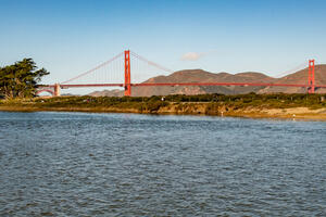 A view of the Golden Gate Bridge from the Tidal Marsh at Crissy Field.