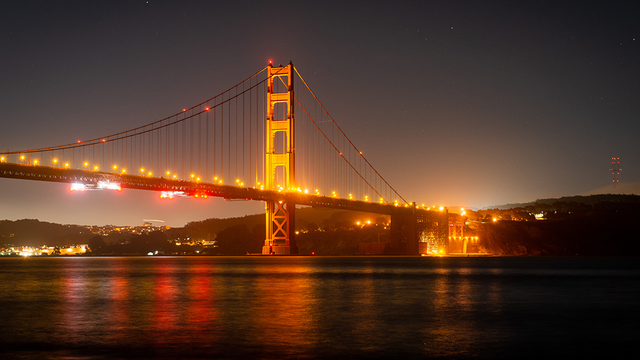 Golden Gate Bridge at Night from Marin looking towards San Francisco.