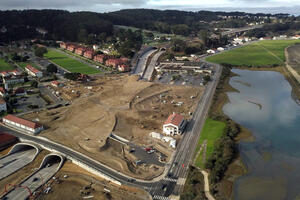 Aerial view of the construction site for the Presidio Tunnel Tops.