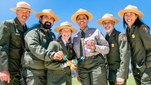 A group portrait of NPS Park Rangers and leaders at Presidio Tunnel Tops Opening Day.