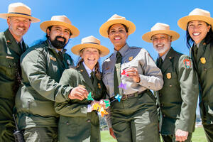 A group portrait of NPS Park Rangers and leaders at Presidio Tunnel Tops Opening Day.
