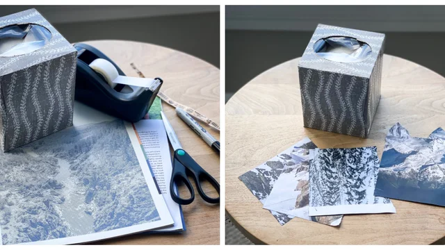 Tissue box with paper cut out, ready to make a craft