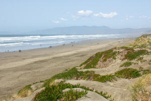 View of Ocean Beach looking northward towards Mt. Tam and the Marin Headlands.