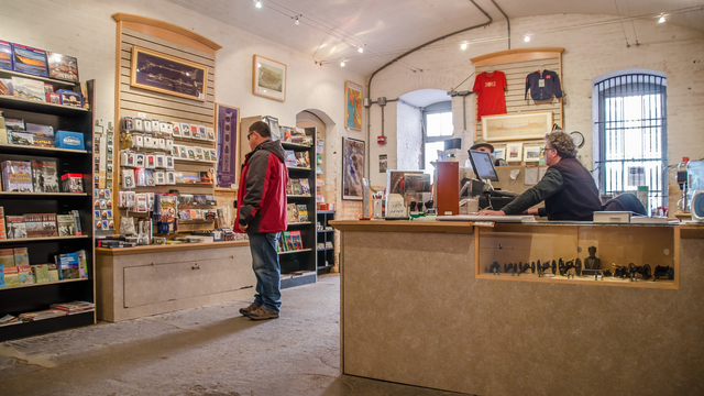 Customer browsing inside the Fort Point Store