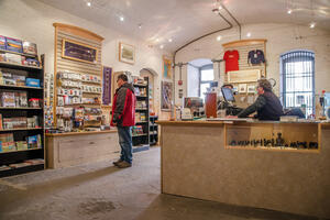 Customer browsing inside the Fort Point Store