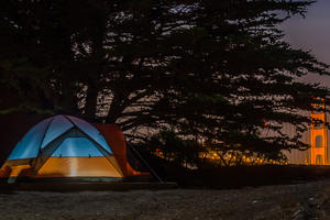 Tent aglow at Kirby Cove Campground