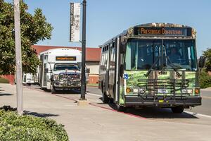 PresidiGo buses at the Transit Center in the Presidio of San Francisco.