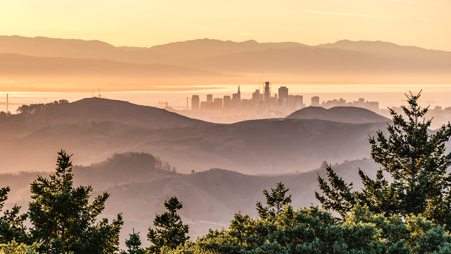 San Francisco from Mount Tamalpais, at sunrise.