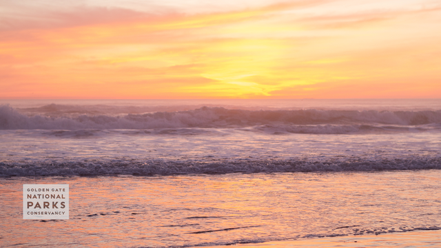 Sunset at Ocean Beach with waves