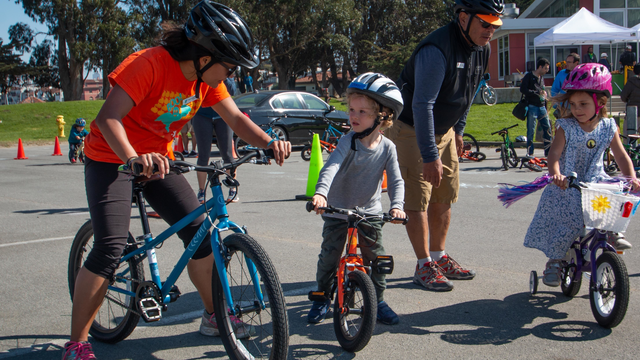 Young cyclists set off from Crissy Field