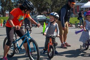 Young cyclists set off from Crissy Field