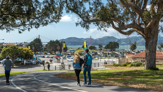 Golden Gate Bridge views from the paths at Fort Mason