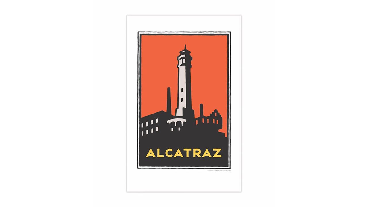 Unframed print of the Michael Schwab logo of Alcatraz.