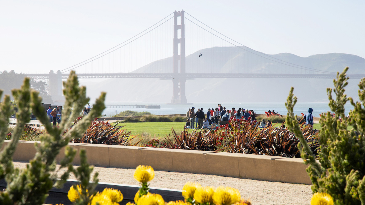 The Golden Gate Bridge seen from Presidio Tunnel Tops.